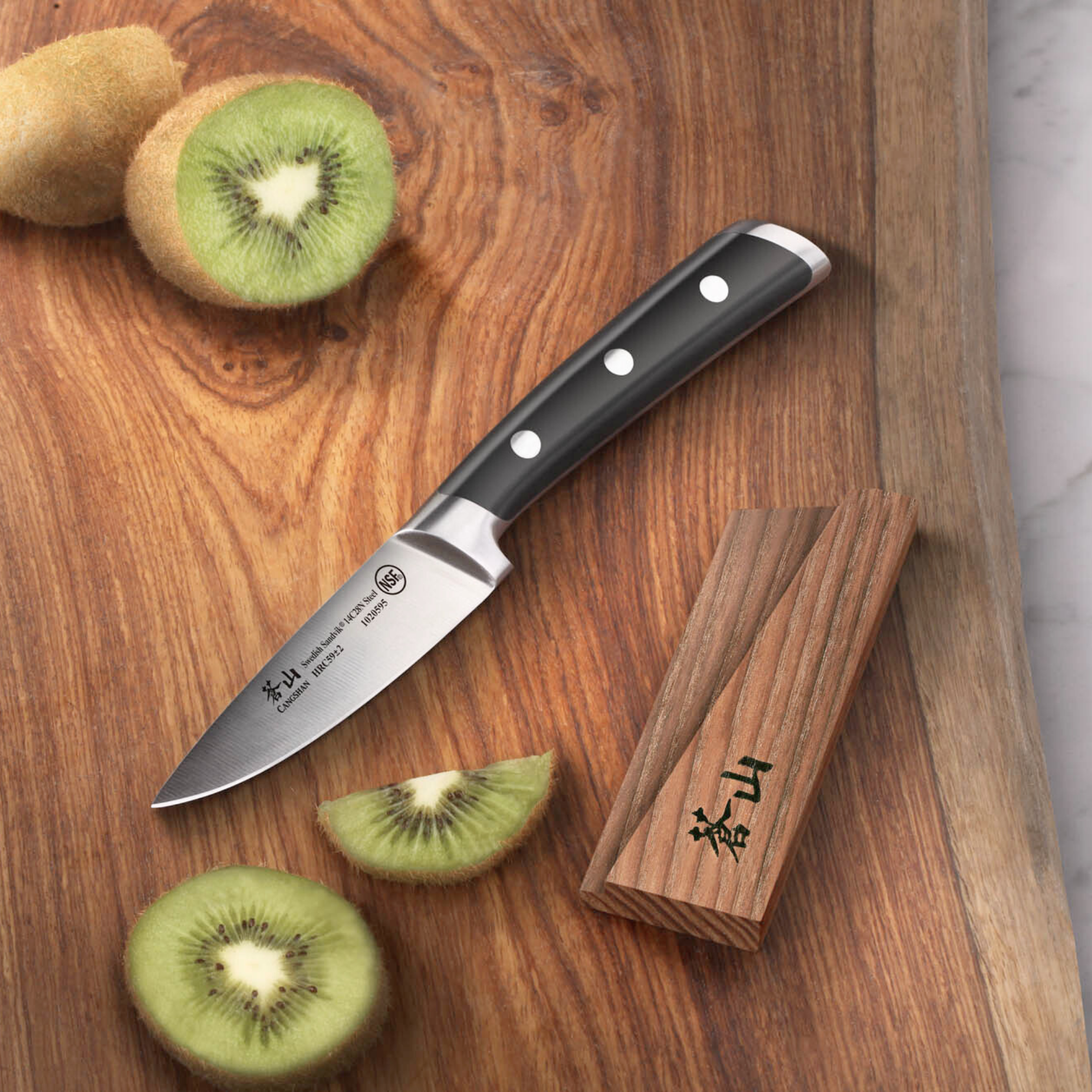 TS Series 3.5-Inch Paring Knife with Ash Wood Sheath, Forged Swedish 14C28N Steel, 1020601