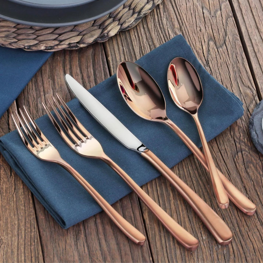 
                  
                    Load image into Gallery viewer, RAIN II Series 20-Piece Forged Antique Copper Finish Flatware Set, Stainless Steel 18/10, 1027020
                  
                