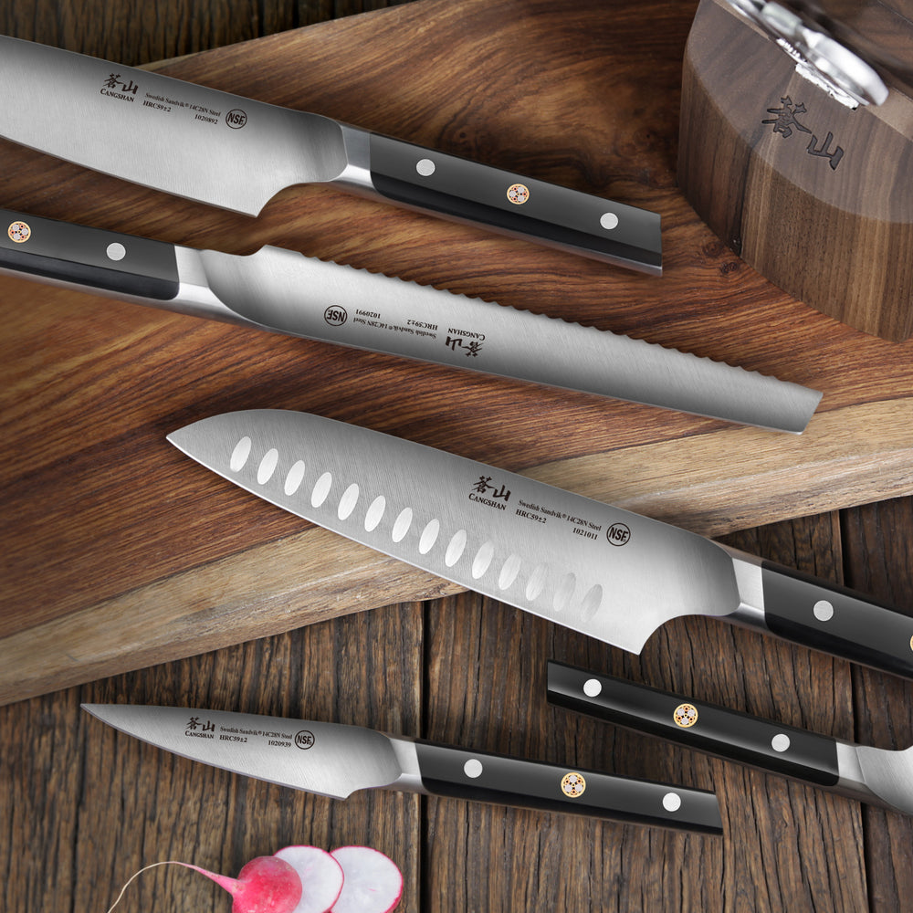 TUO TC0714 8 Pcs Forged German Steel Kitchen Knife Set with Wooden Block