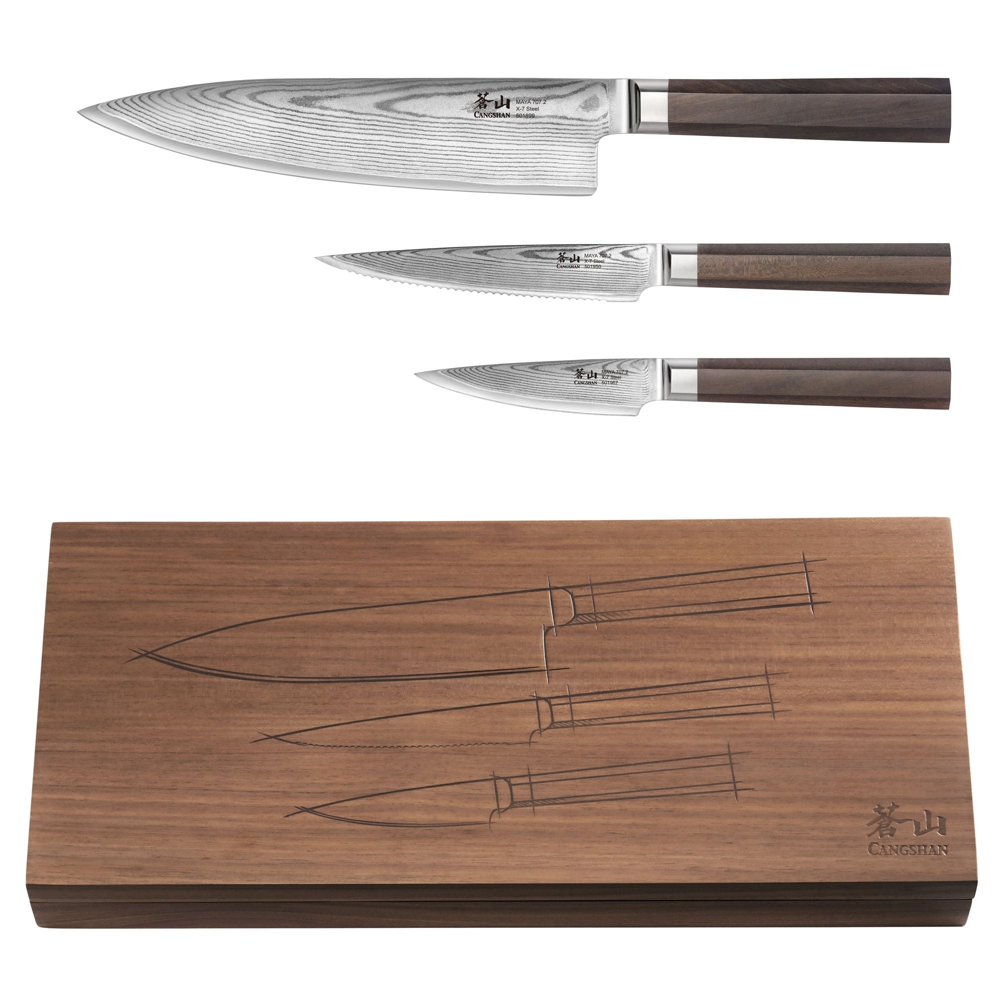 MAYA Series 3-Piece Starter Knife Set with Walnut Wood Box