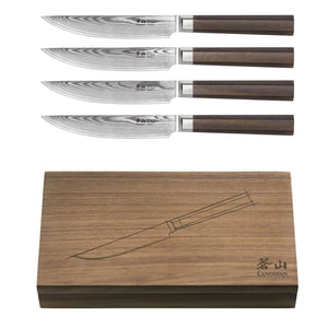 
                  
                    Load image into Gallery viewer, MAYA Series 4-Piece Steak Knife Set, X-7 Damascus Steel, Wooden Box, 503756
                  
                