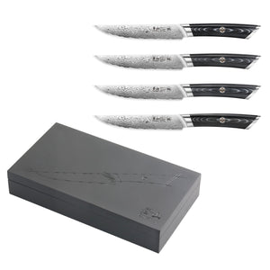 
                  
                    Load image into Gallery viewer, KURO Series 4-Piece Steak Knife Set in Ash Wood Box, High Carbon X-7 Damascus Steel, 504326
                  
                