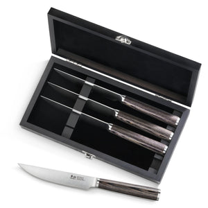 
                  
                    Load image into Gallery viewer, 4-Piece Pakkawood Steak Knife Set w/ Wood Box, 10300535
                  
                