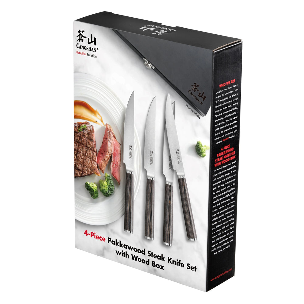 
                  
                    Load image into Gallery viewer, 4-Piece Pakkawood Steak Knife Set w/ Wood Box, 10300535
                  
                