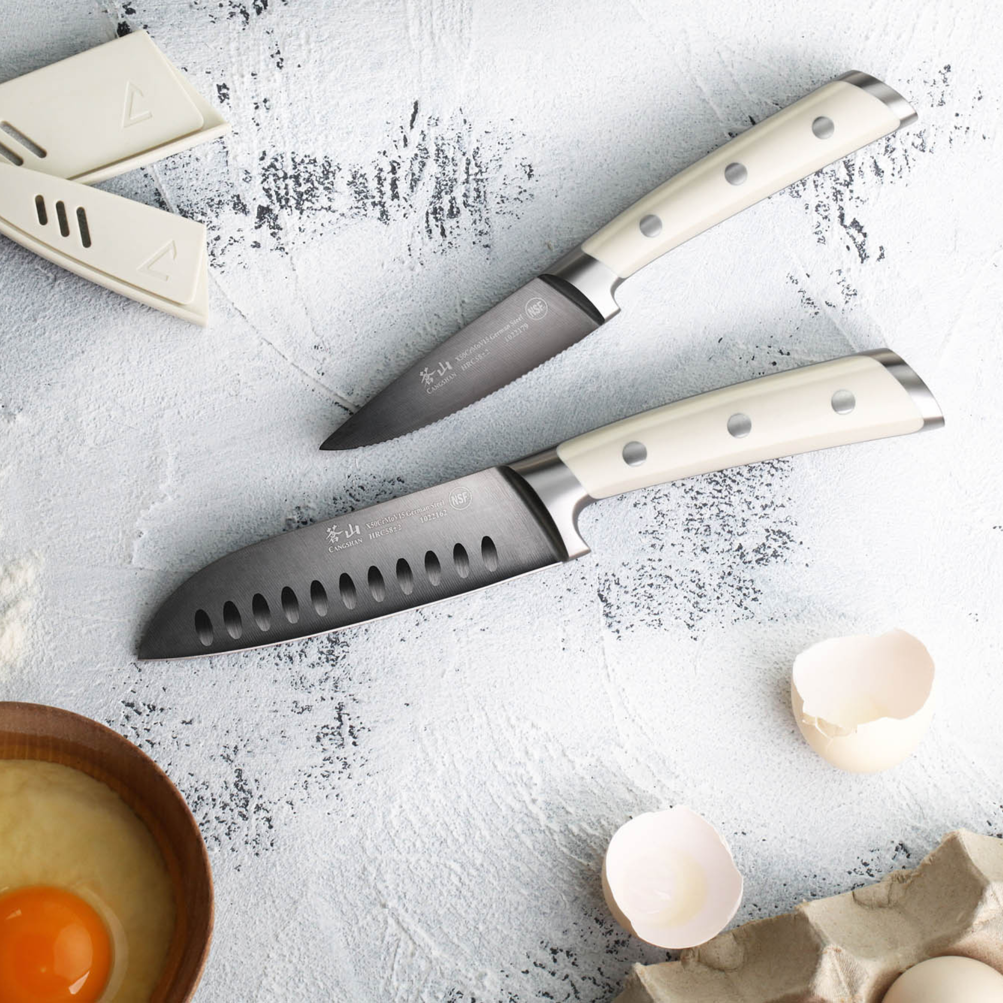S+ Series 2-Piece Titanium Coated Santoku Starter Knife Set with Sheaths, Forged German Steel