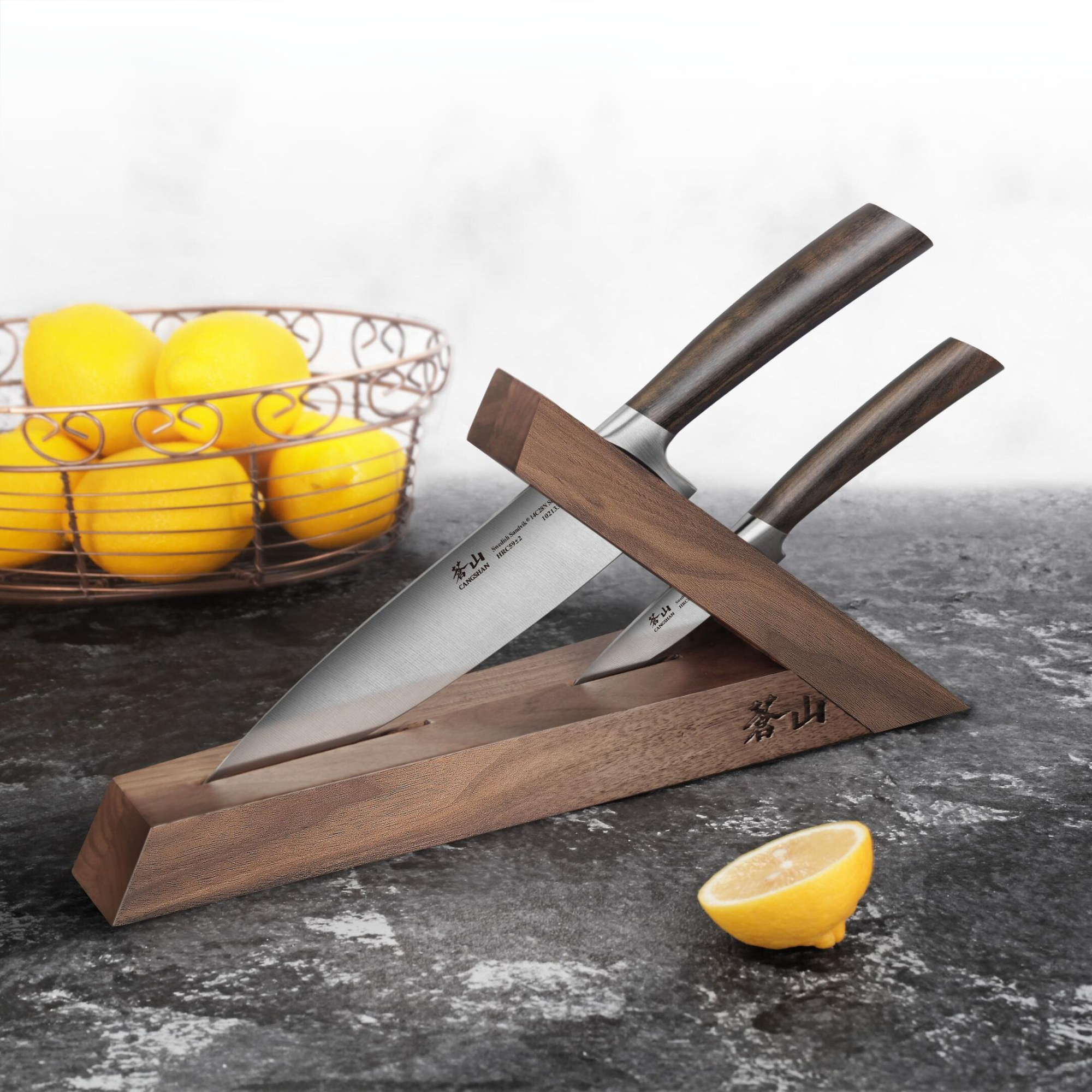 TA Series 3-Piece TAI Knife Block Set, Forged Swedish 14C28N Steel, Walnut Block, 1021356