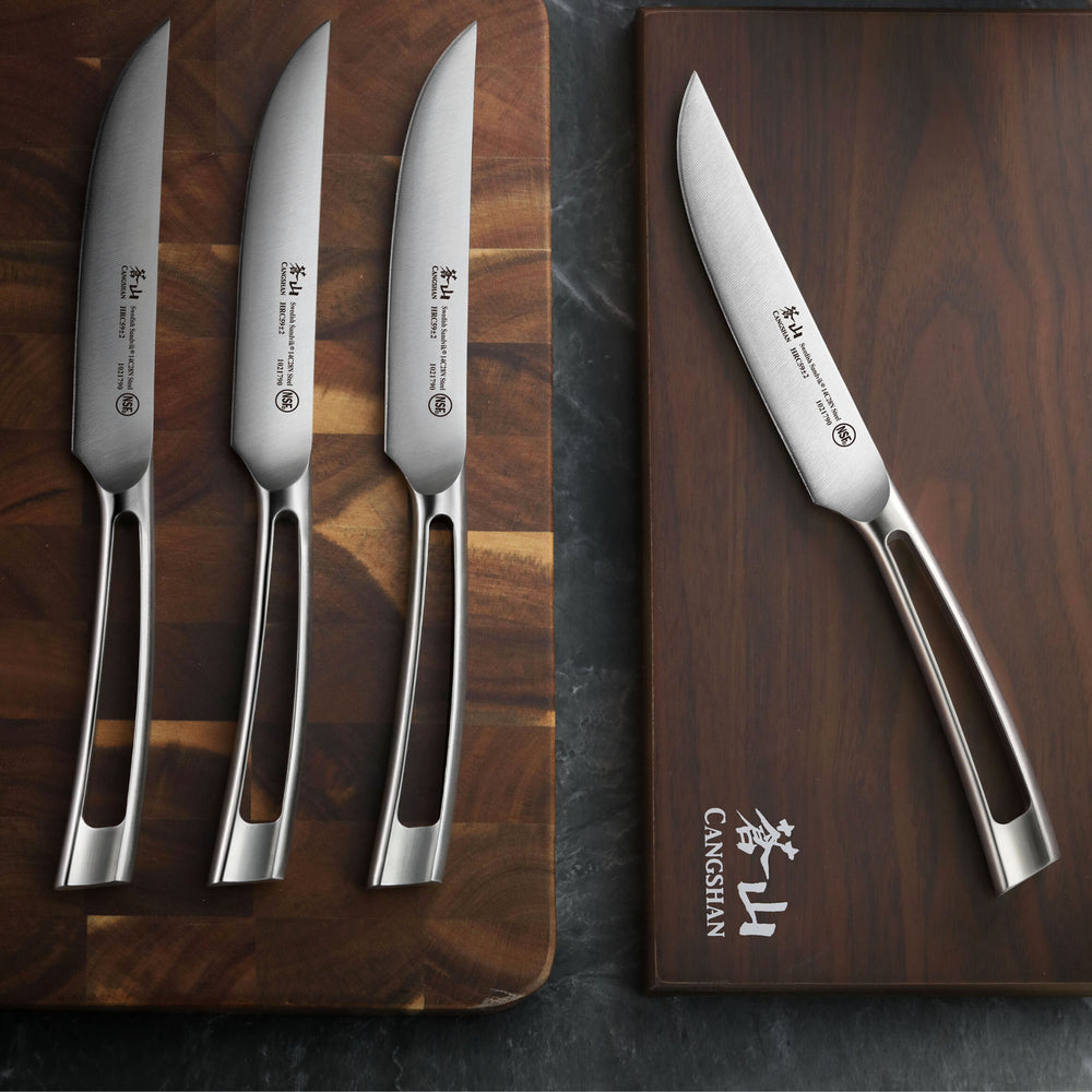 TN1 Series 8-Piece Straight Edge Steak Knife Set w/ Walnut Box, Forged  Swedish 14C28N Steel, 1024111