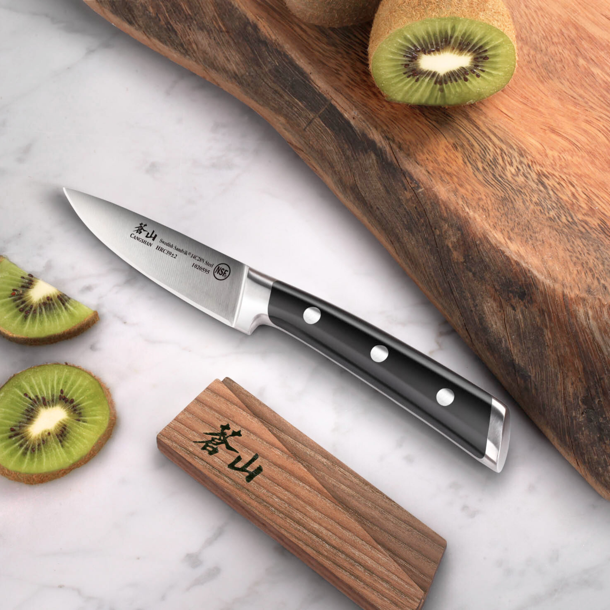 TS Series 3.5-Inch Paring Knife with Ash Wood Sheath, Forged Swedish 14C28N Steel, 1020601