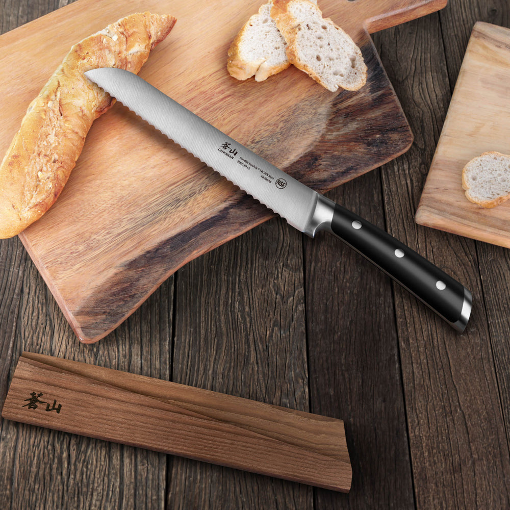 
                  
                    Load image into Gallery viewer, TS Series 8-Inch Bread Knife and Wood Sheath Set, Forged Swedish 14C28N Steel, 1020663
                  
                