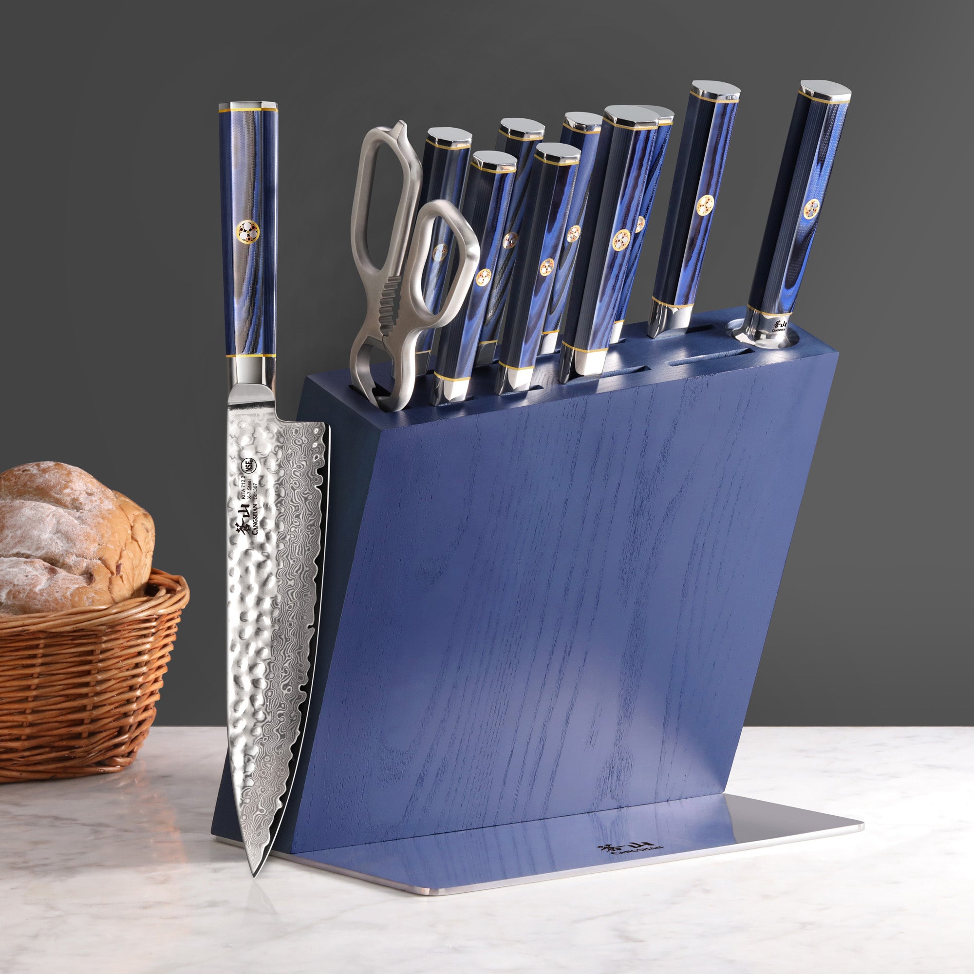 KITA Series 12-Piece Knife HUA Knife Block Set, High Carbon X-7 Damascus Steel