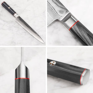 
                  
                    Load image into Gallery viewer, YARI Series 8-Inch Sashimi Knife with Sheath, X-7 Damascus Steel, 501288
                  
                