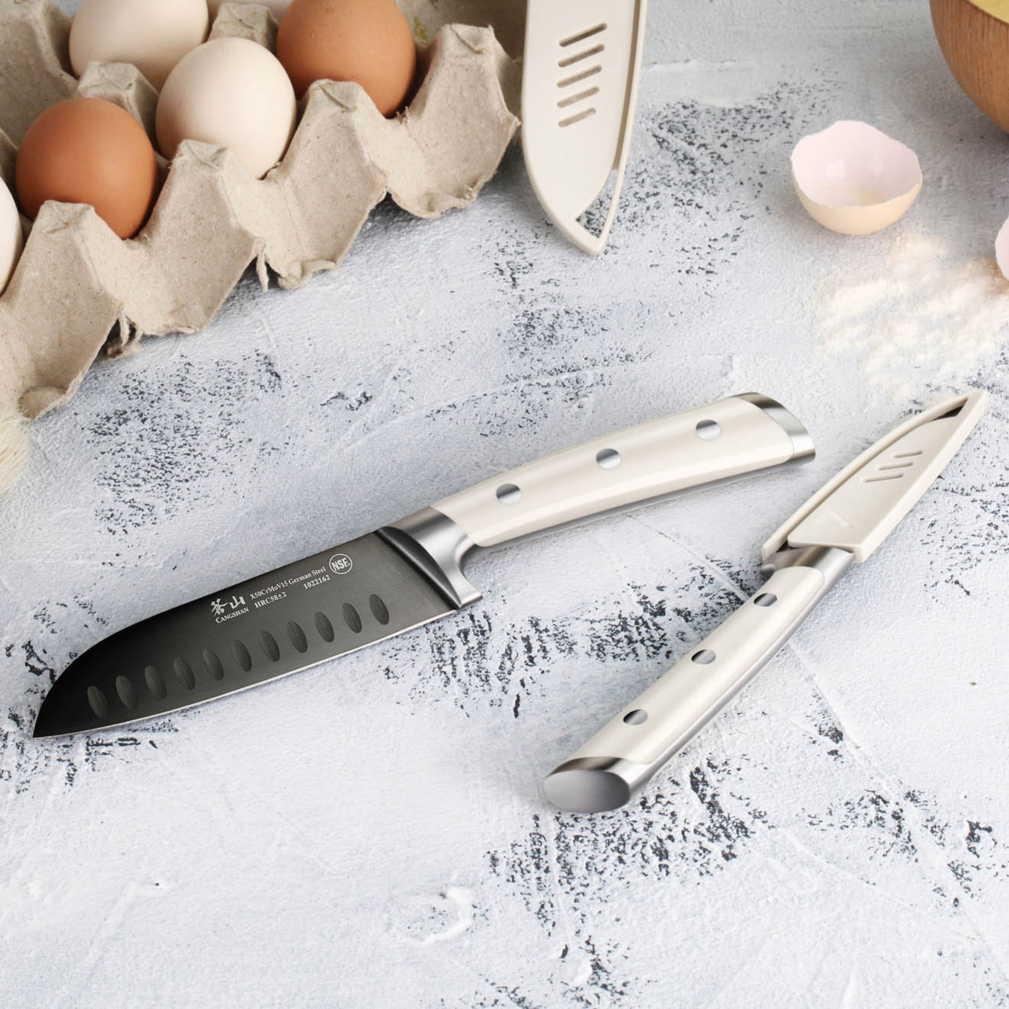 S+ Series 2-Piece Titanium Coated Santoku Starter Knife Set with Sheaths, Forged German Steel