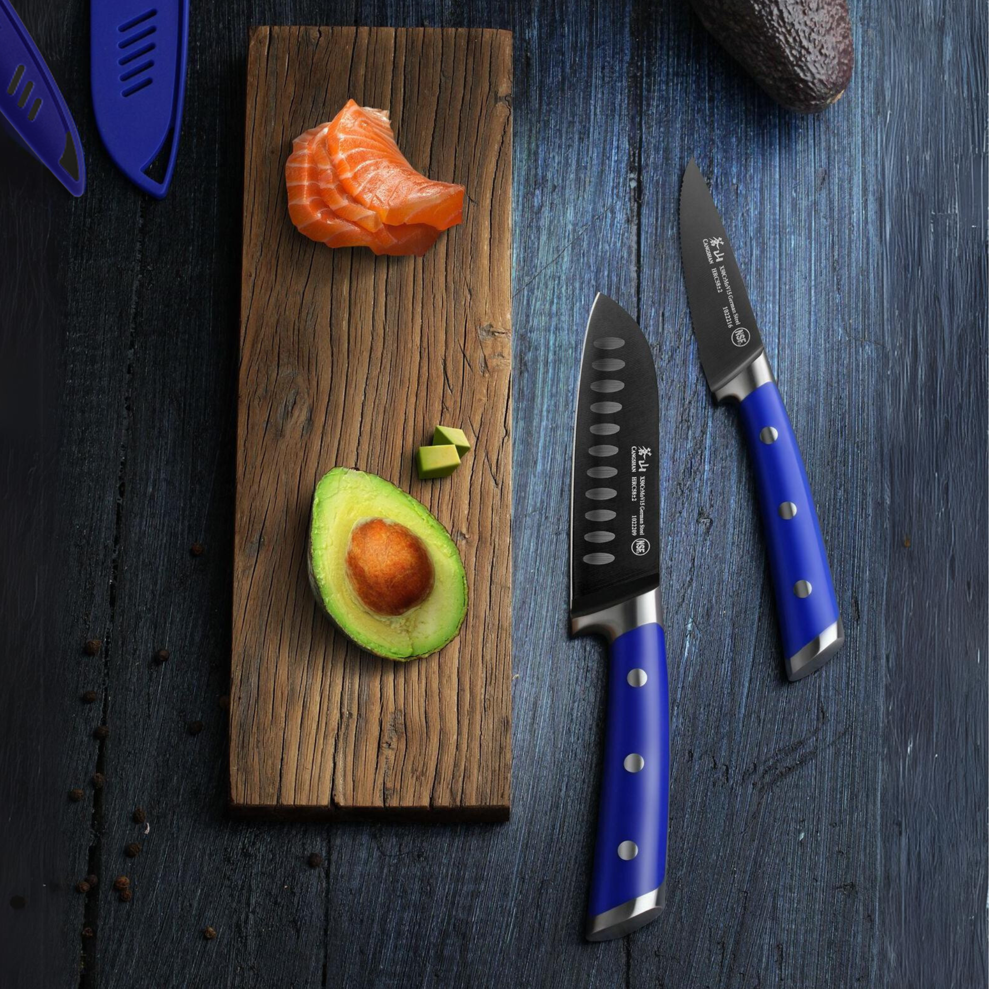 S+ Series 2-Piece Titanium Coated Santoku Starter Knife Set with Sheaths, Forged German Steel