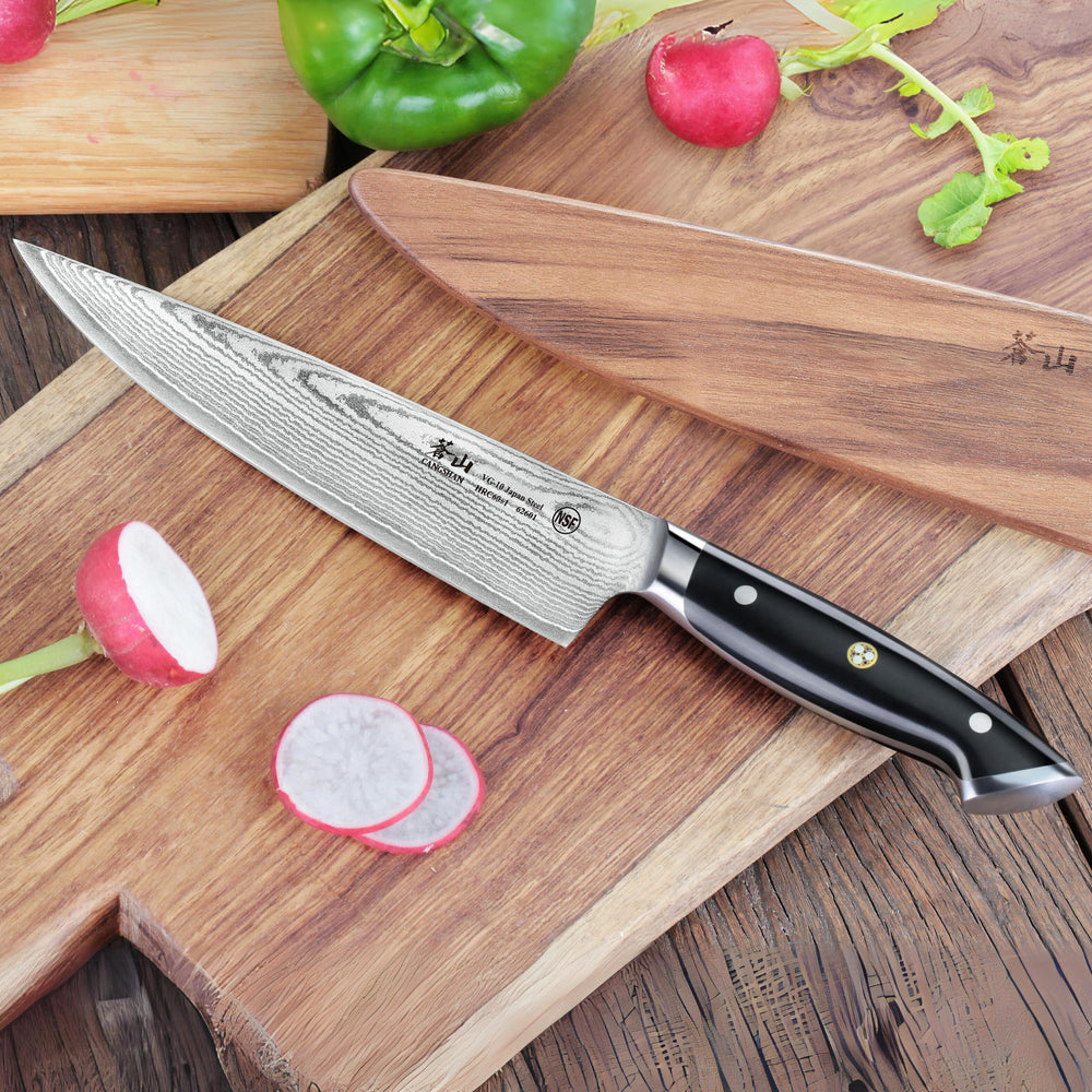 YARI Series 8-Inch Chef's Knife with Sheath, X-7 Damascus Steel