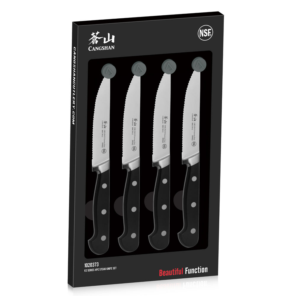 
                  
                    Load image into Gallery viewer, V2 Series 4-Piece 5-Inch Steak Knife Set, Forged German Steel, 1020373
                  
                
