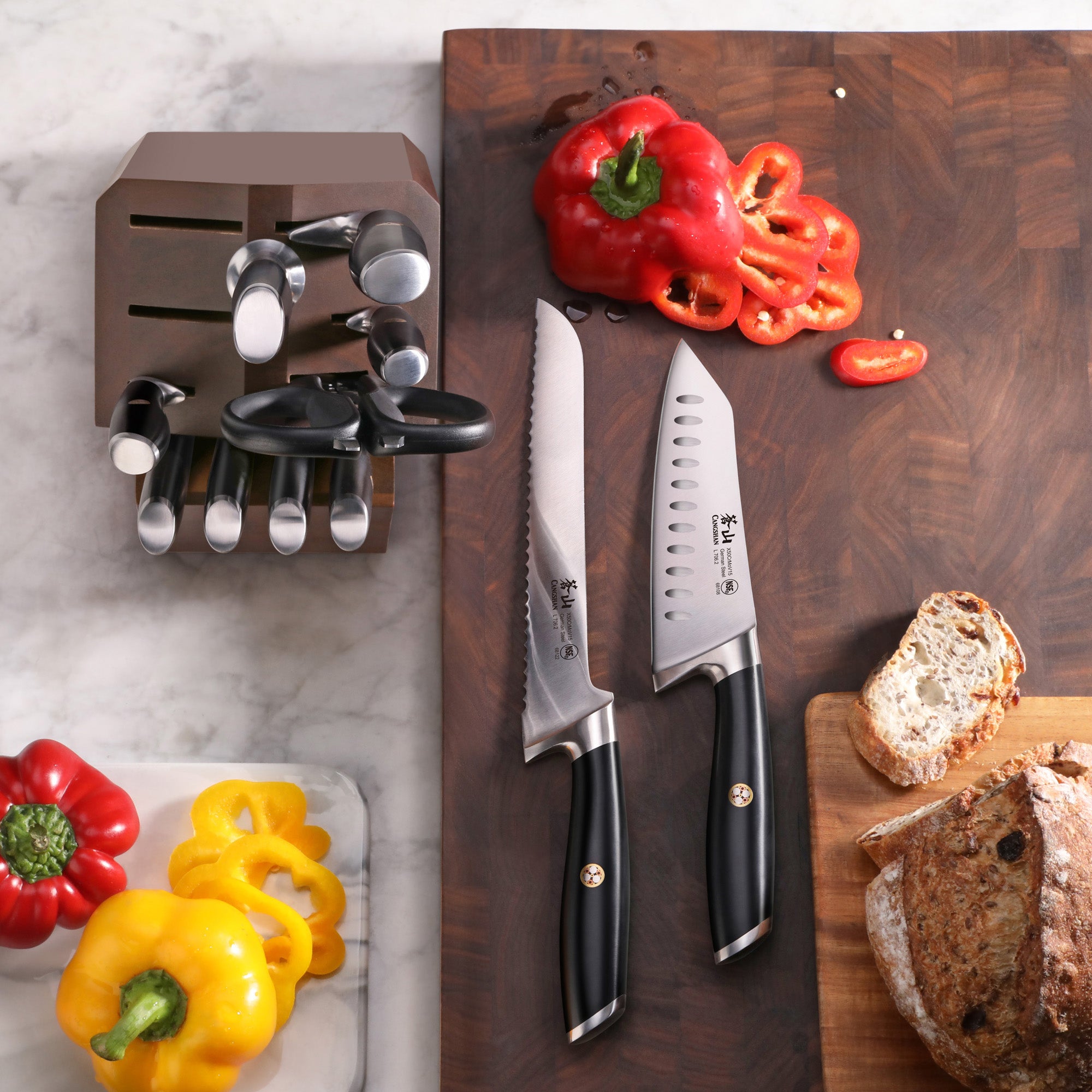 L & L1 Series 12-Piece Knife Block Set with 4 Steak Knives, Forged German Steel