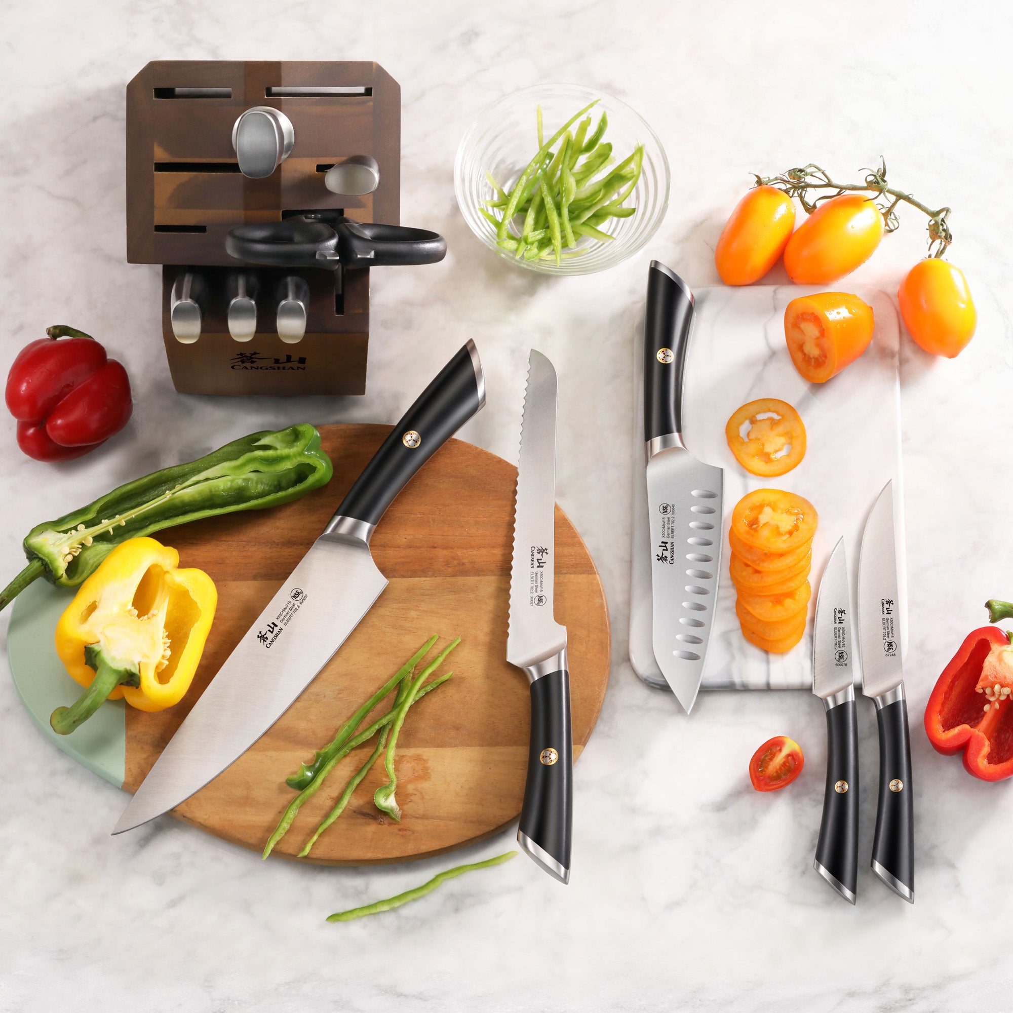 ELBERT Series 12-Piece Knife Block Set, Forged German Steel, Acacia Block