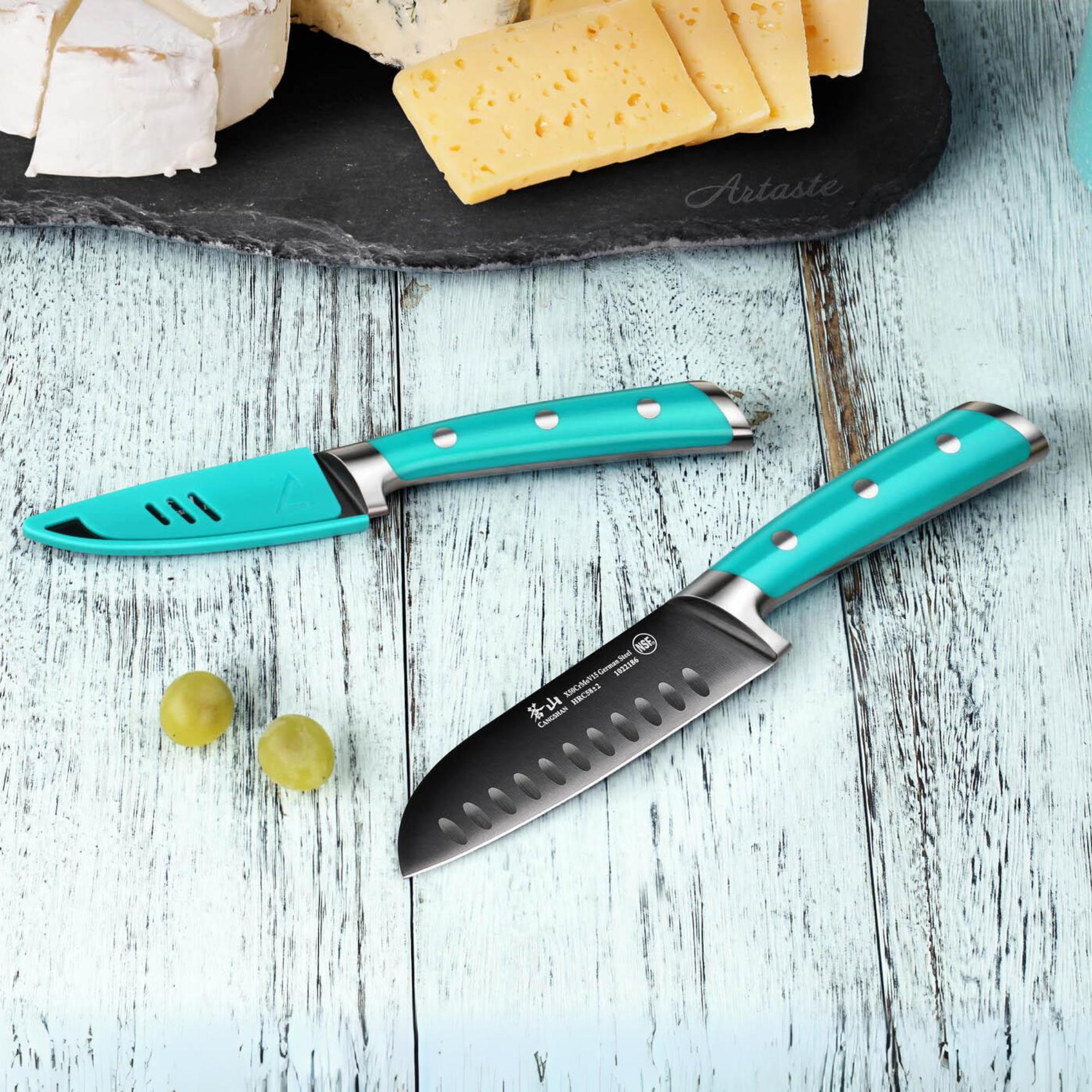 S+ Series 2-Piece Titanium Coated Santoku Starter Knife Set with Sheaths, Forged German Steel
