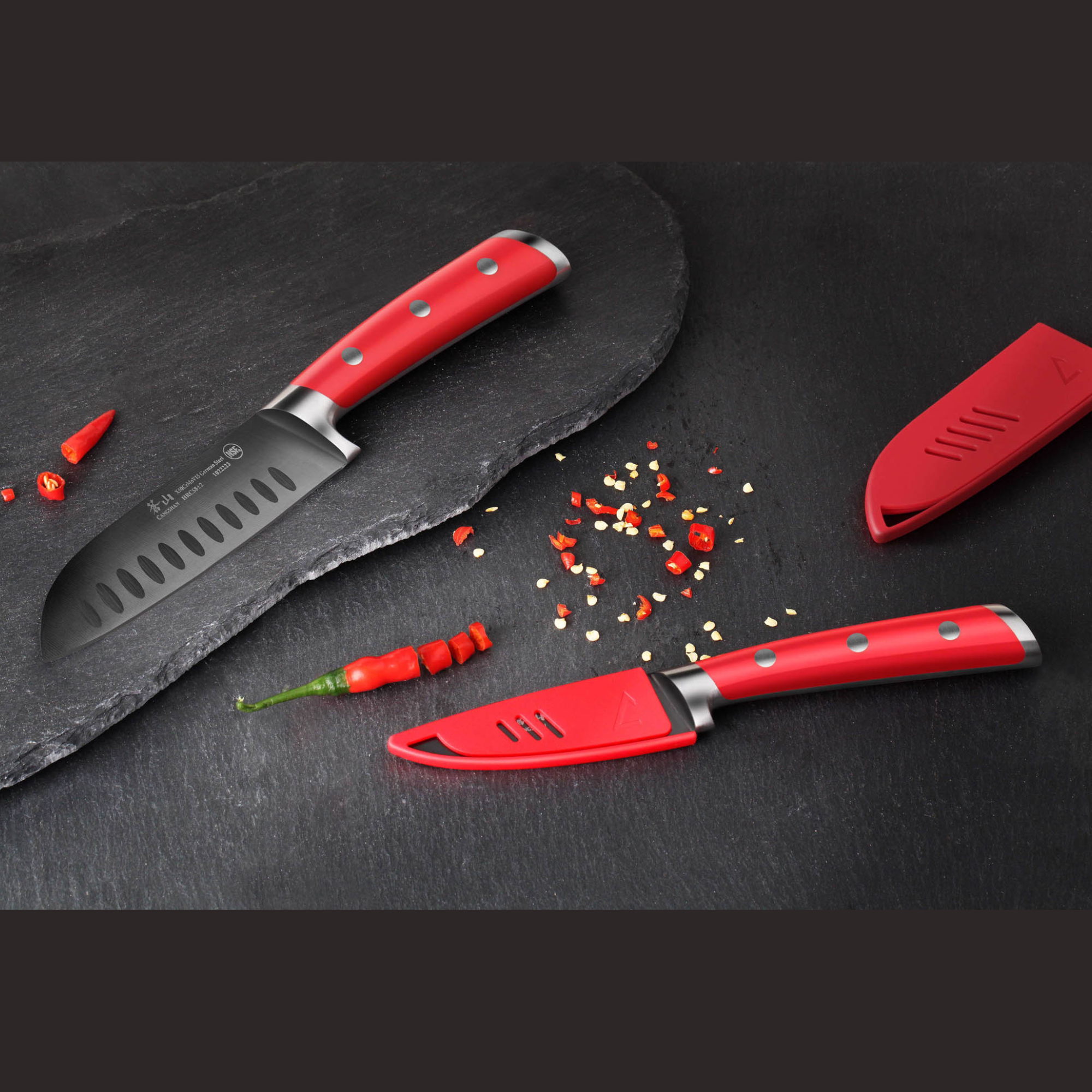 S+ Series 2-Piece Titanium Coated Santoku Starter Knife Set with Sheaths, Forged German Steel