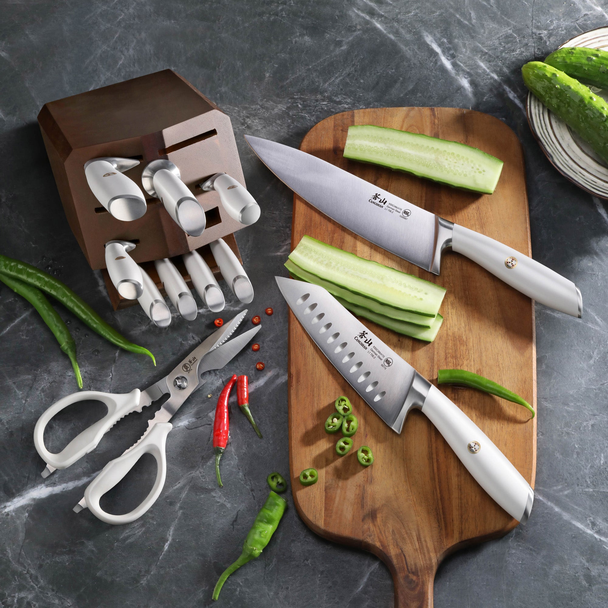 L & L1 Series 12-Piece Knife Block Set with 4 Steak Knives, Forged German Steel