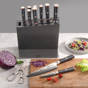 White Knife Set with Magnetic Knife Holder Stand - 6 PC White Magnetic Knife Set Includes White Handle Knife Set with Ashwood Magnetic Knife Block 
