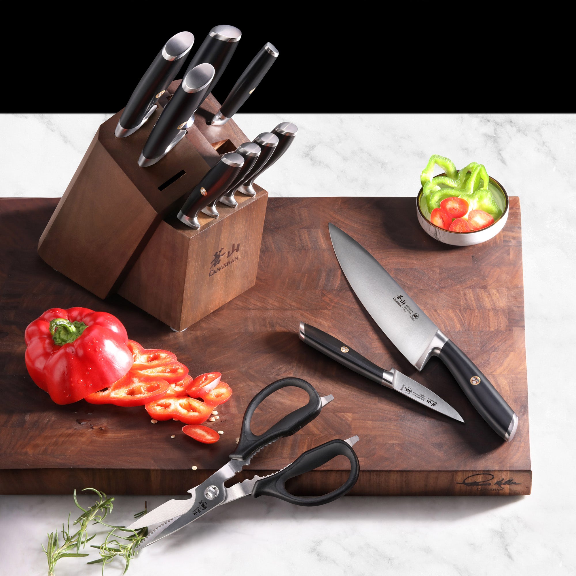 L & L1 Series 12-Piece Knife Block Set with 4 Steak Knives, Forged German Steel