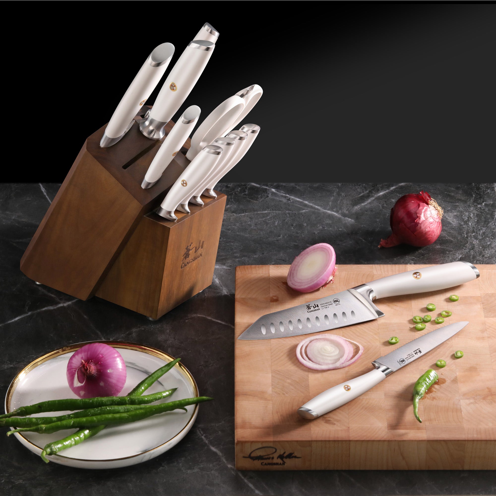 L & L1 Series 12-Piece Knife Block Set with 4 Steak Knives, Forged German Steel