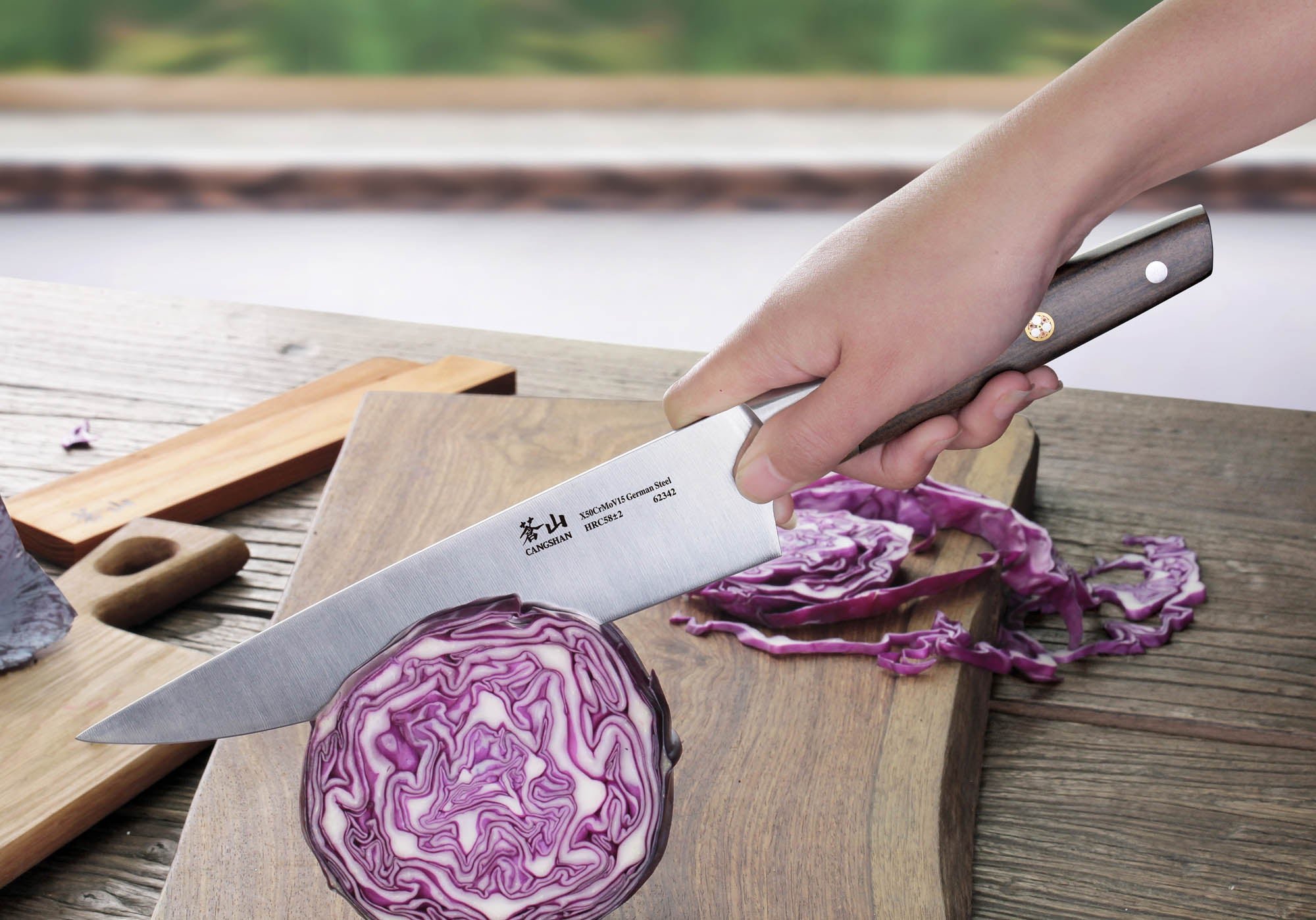 R Series 8-Inch Chef Knife with Ash Wood Sheath, Forged German Steel, 62625