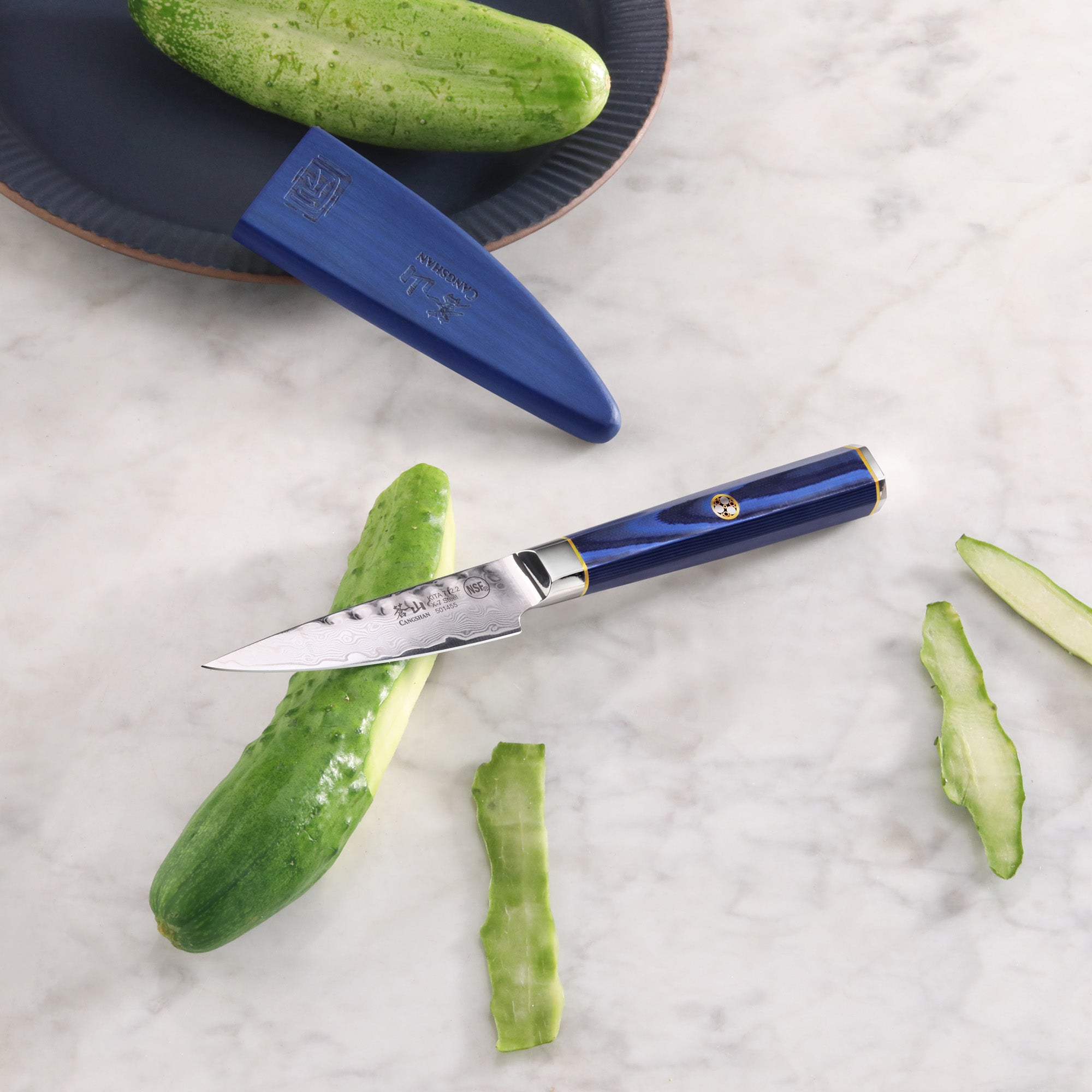 KITA Series 3.5-Inch Paring Knife with Sheath, High Carbon X-7 Damascus Steel, 501455