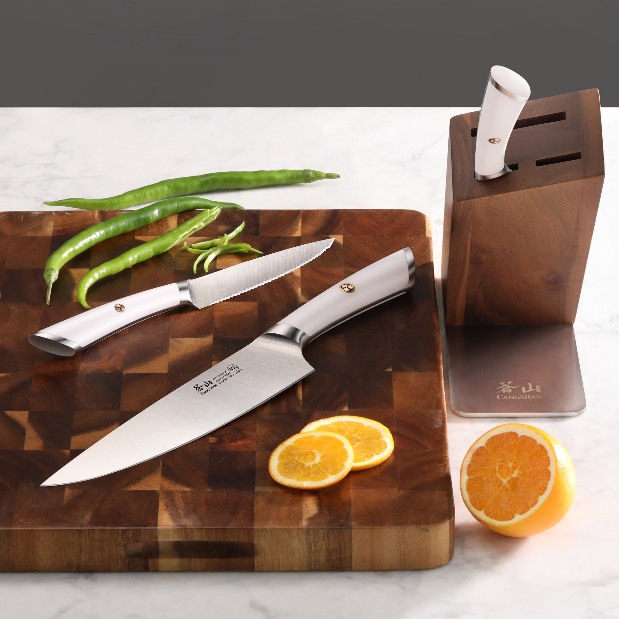 ELBERT Series 4-Piece Knife Block Set, Forged German Steel, HUA Acacia Block