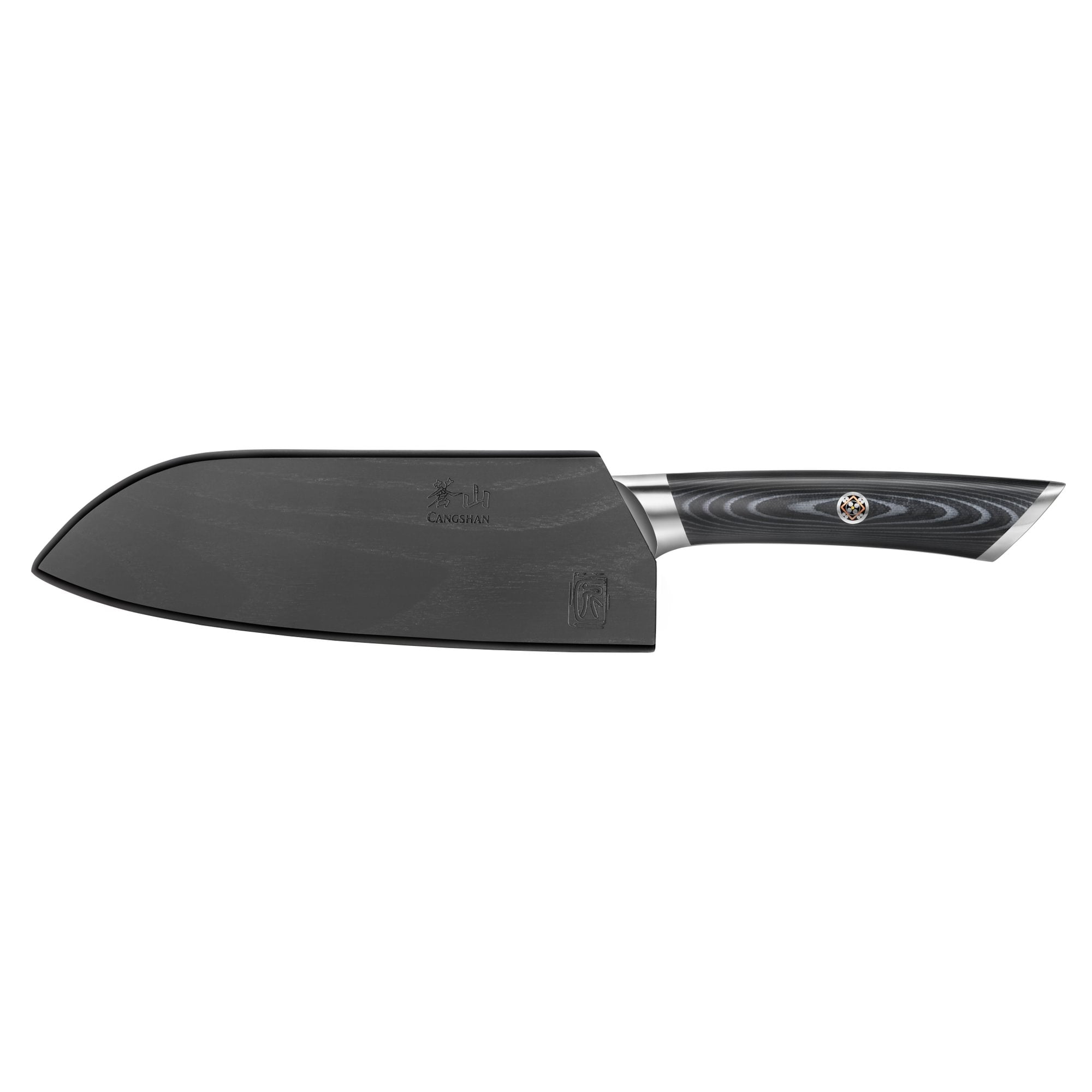KURO Series 7-inch Santoku Knife with Sheath, High Carbon X-7 Damascus Steel, 504265