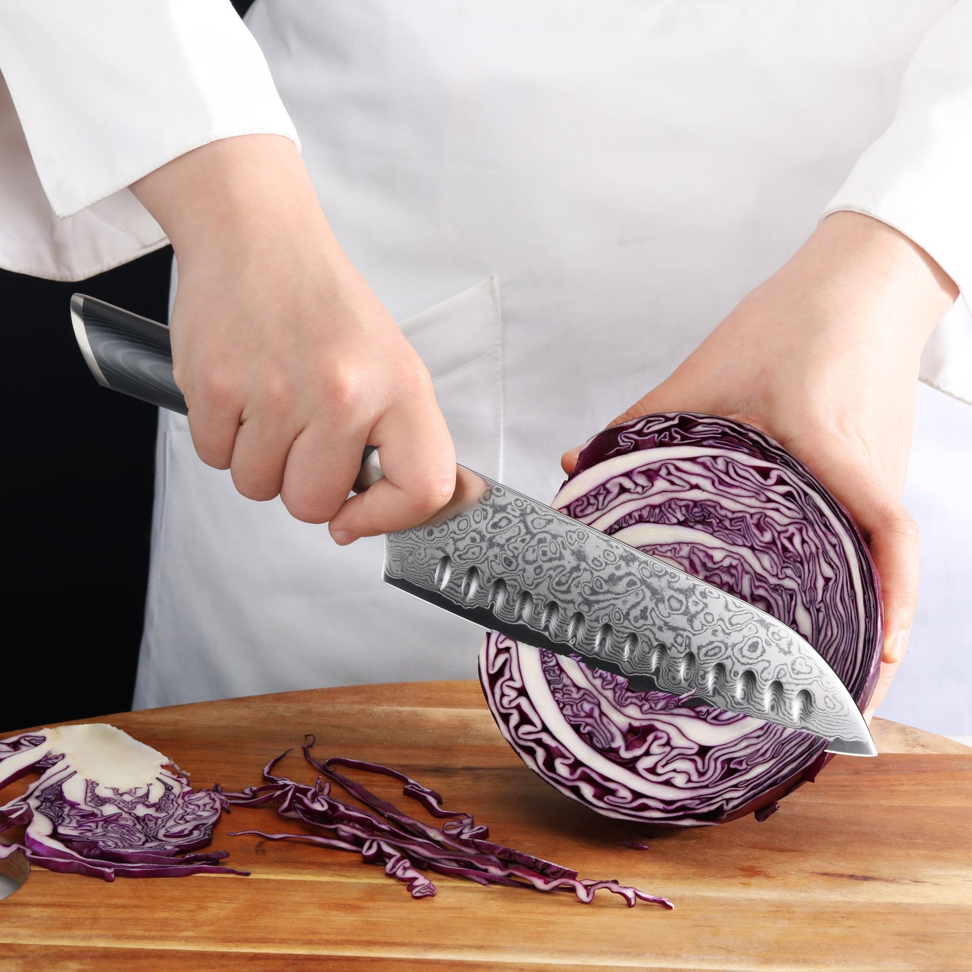 KURO Series 7-inch Santoku Knife with Sheath, High Carbon X-7 Damascus Steel, 504265