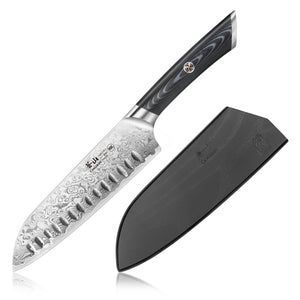 
                  
                    Load image into Gallery viewer, KURO Series 7-inch Santoku Knife with Sheath, High Carbon X-7 Damascus Steel, 504265
                  
                