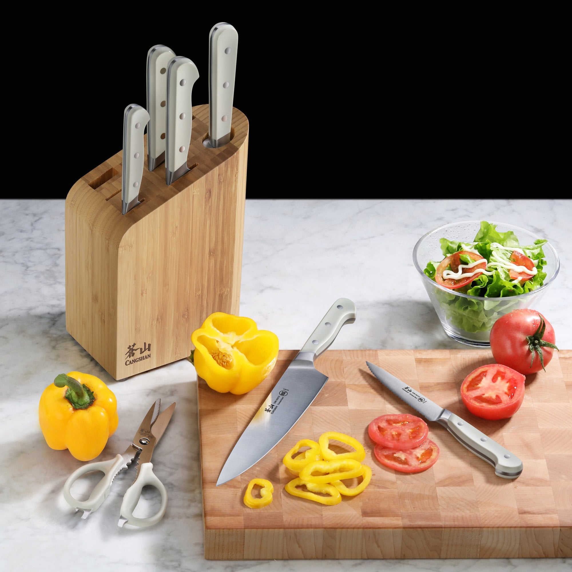 APERTIVO Series 8-Piece Knife Block Set German Steel, Bamboo Block (White), 1026849