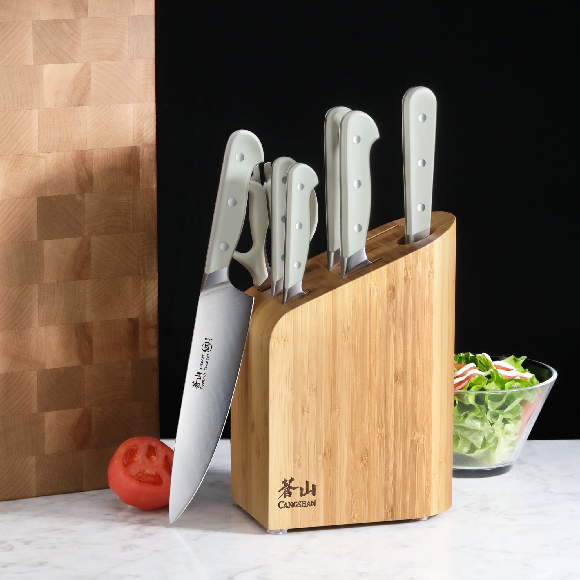 APERTIVO Series 8-Piece Knife Block Set German Steel, Bamboo Block (White), 1026849