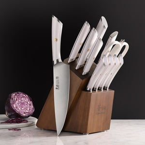Cangshan L1 Series White 1026078 German Steel Forged 12-Piece Knife Block  Set with 6 Steak Knives, Acacia Block