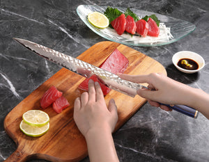
                  
                    Load image into Gallery viewer, KITA Series 12-Inch Sashimi Knife with Sheath, High Carbon X-7 Damascus Steel, 501486
                  
                