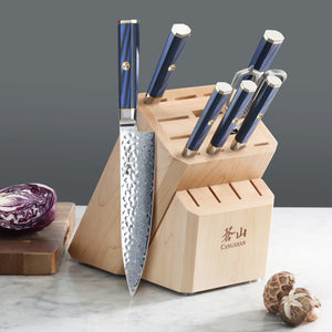 
                  
                    Load image into Gallery viewer, KITA Series 8-Piece Knife Block Set with Empty Slots, High Carbon X-7 Damascus Steel, 16-Slot Maple Block, 503862
                  
                