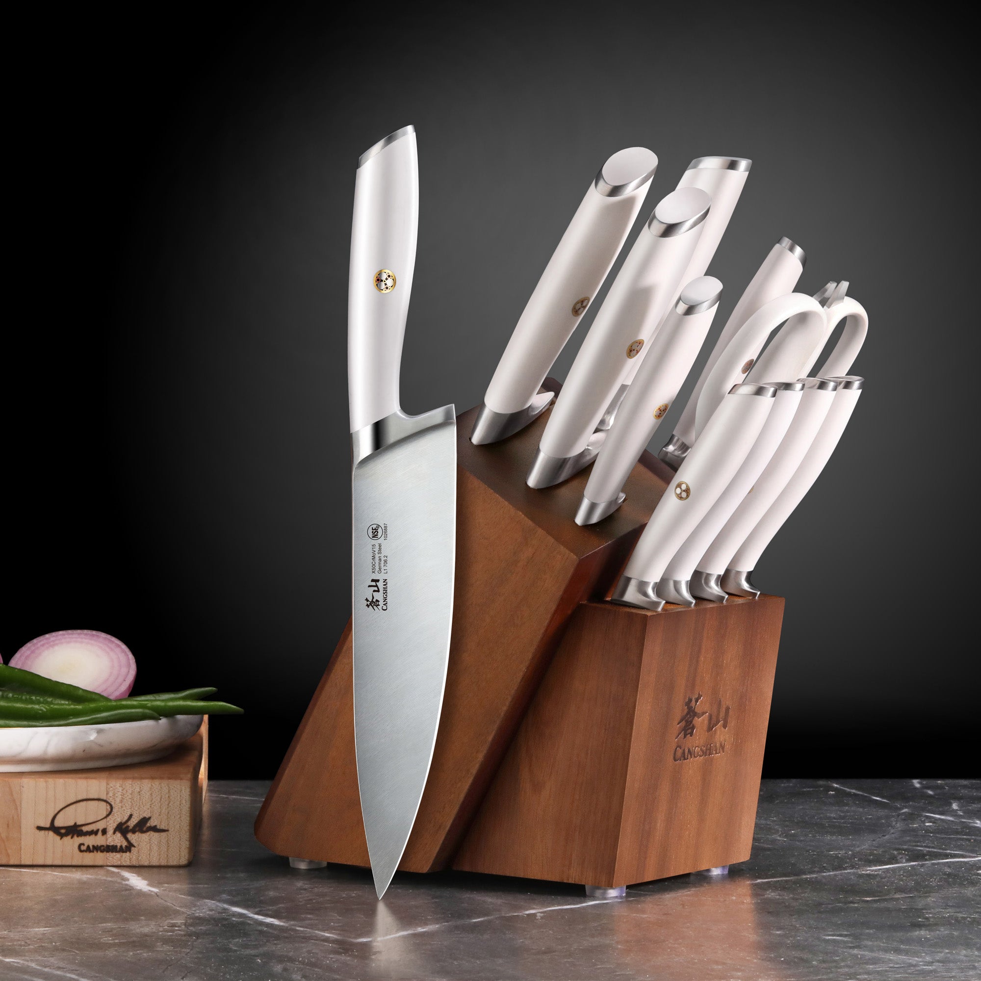 L & L1 Series 12-Piece Knife Block Set with 4 Steak Knives, Forged German Steel