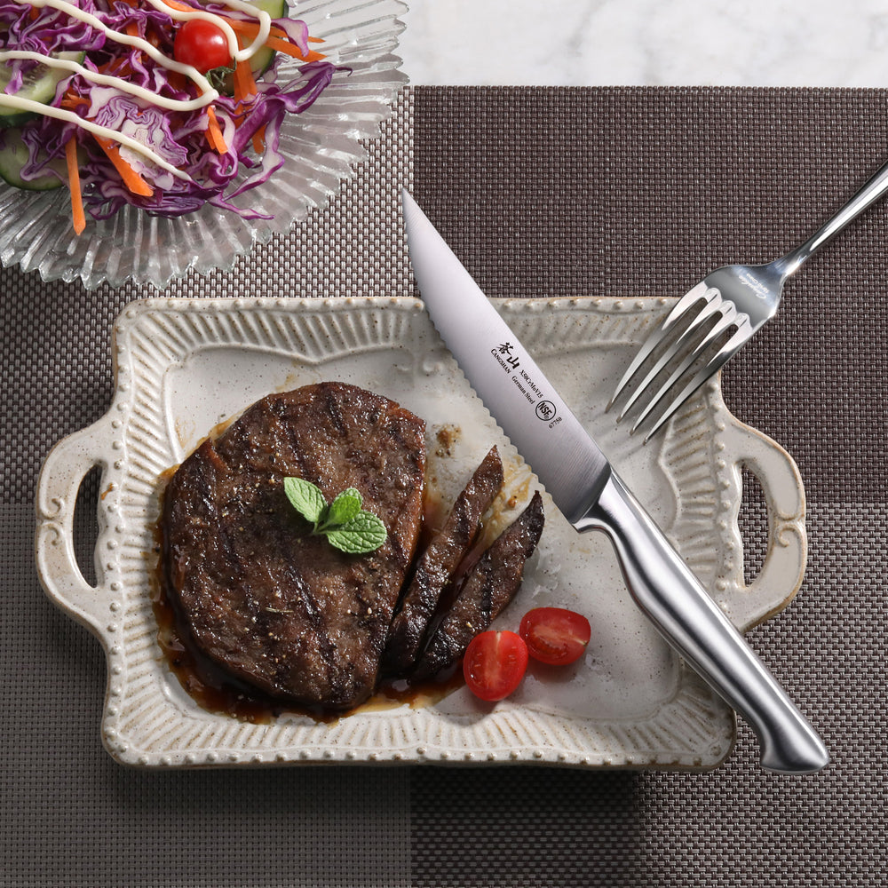 SHAN ZU Steak Knife Set, 6-Piece Steak Knives, Kitchen Steak Knife 5 Inch,  High Carbon Stainless Steel Serrated Steak Knives of 6 with Premium Gift