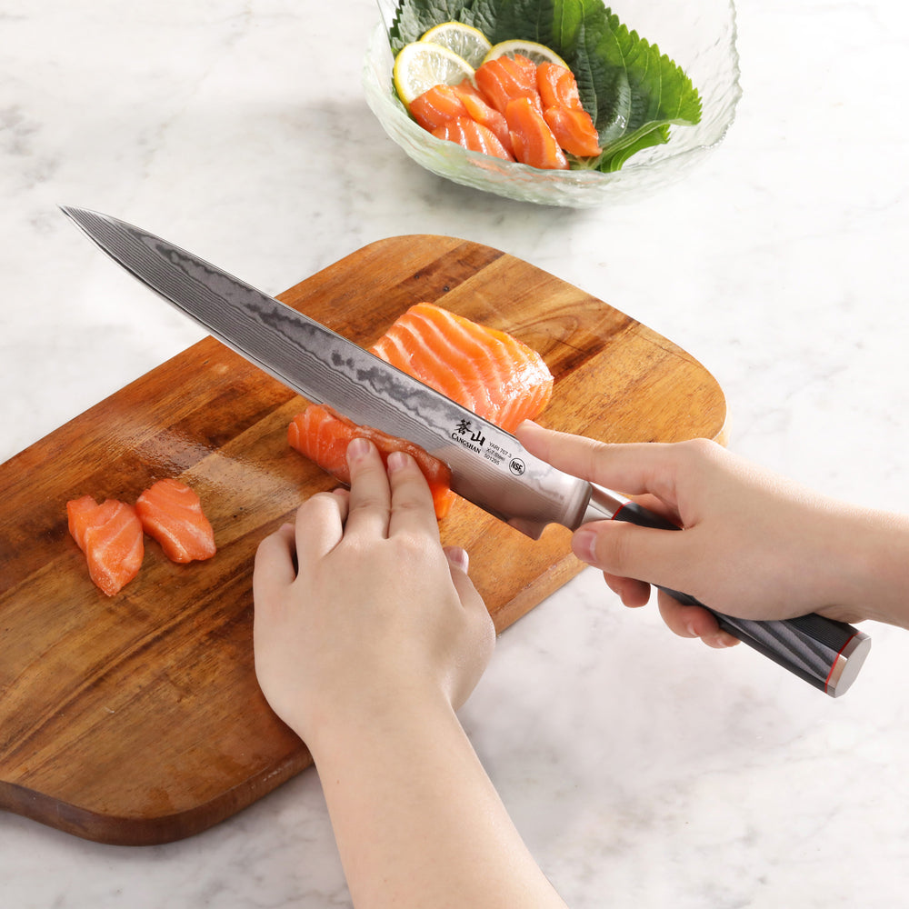 YARI Series 8-Inch Chef's Knife with Sheath, X-7 Damascus Steel, 501202 in  2023
