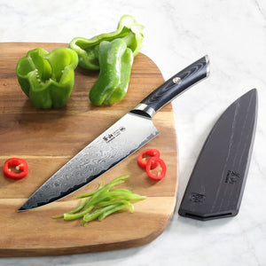 
                  
                    Load image into Gallery viewer, KURO Series 8-inch Chef&amp;#39;s Knife with Sheath, High Carbon X-7 Damascus Steel, 504258
                  
                