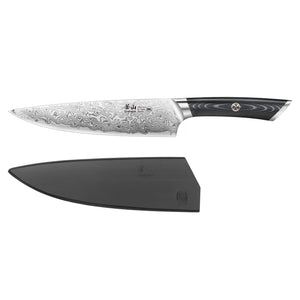 
                  
                    Load image into Gallery viewer, KURO Series 8-inch Chef&amp;#39;s Knife with Sheath, High Carbon X-7 Damascus Steel, 504258
                  
                