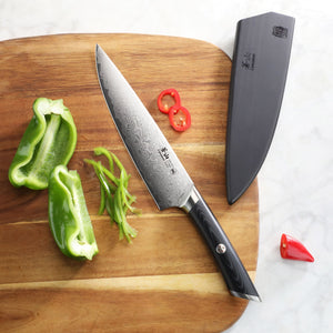 
                  
                    Load image into Gallery viewer, KURO Series 8-inch Chef&amp;#39;s Knife with Sheath, High Carbon X-7 Damascus Steel, 504258
                  
                