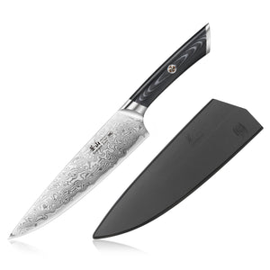 
                  
                    Load image into Gallery viewer, KURO Series 8-inch Chef&amp;#39;s Knife with Sheath, High Carbon X-7 Damascus Steel, 504258
                  
                