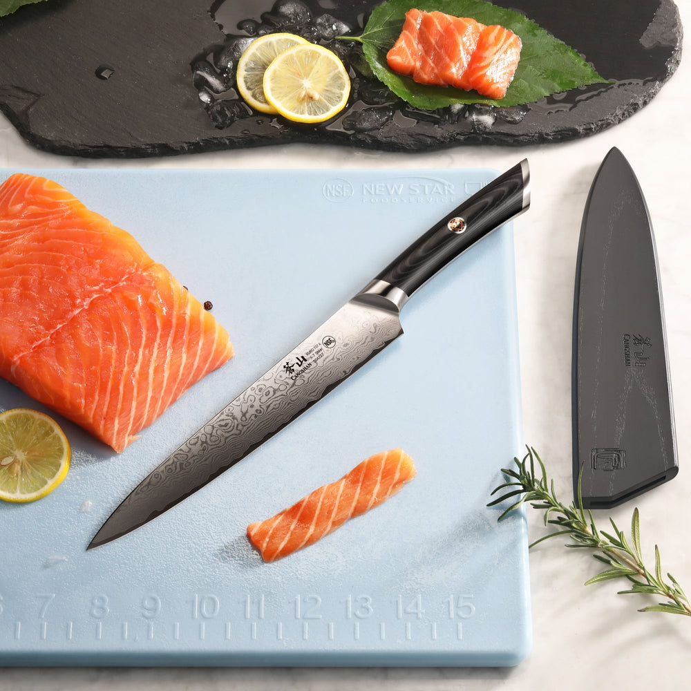 
                  
                    Load image into Gallery viewer, KURO Series 8-inch Carving and Sashimi Knife, High Carbon X-7 Damascus Steel, 504227
                  
                