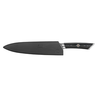 
                    
                      8-inch carving and sashimi knife with black blade cover and black handle with silver accents.
                    
                  