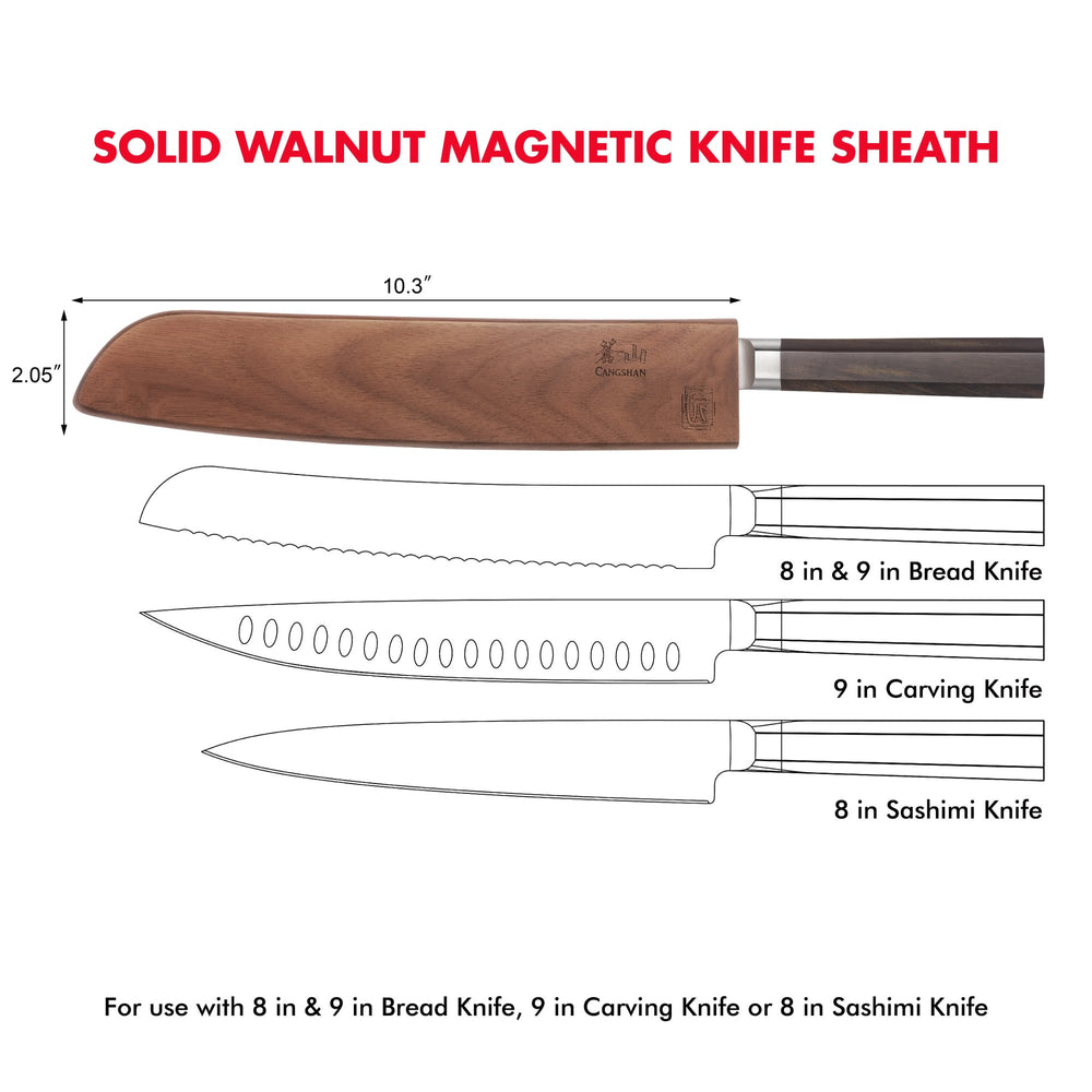 
                  
                    Load image into Gallery viewer, Walnut Magnetic Knife Sheaths, Saya Style Blade Protection
                  
                