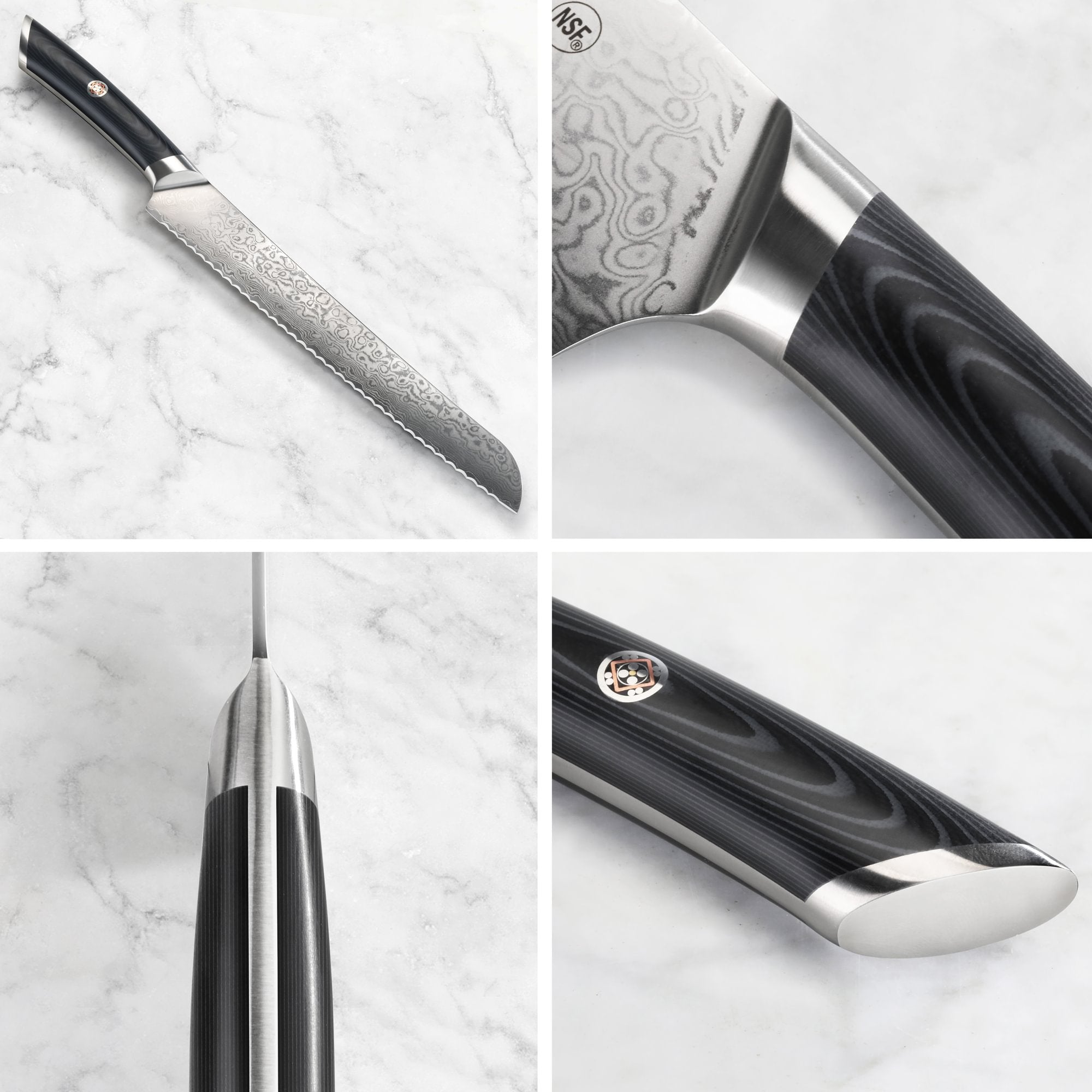 KURO Series 9-inch Bread Knife with Sheath, High Carbon X-7 Damascus Steel, 504241