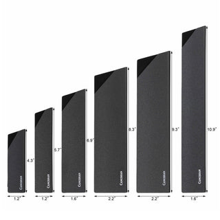 
                    
                      Six black knife edge guards in varying lengths from 4.3 to 10.9 inches, arranged in ascending order.
                    
                  